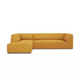 Canapé d’angle gauche 4 places en tissu structurel jaune