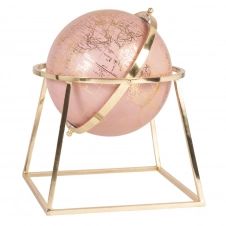 Globe terrestre carte du monde rose et métal doré