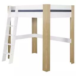 Pack lit mezzanine avec bureau Ali – AKITEN RETAIL – Blanc et bois – 90×190 cm – Matelas HD inclus blanc