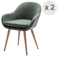 Chaise scandinave tissu forest pieds métal effet bois (x2)