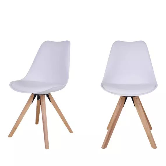 Bergen – Lot de 2 chaises en simili et pieds en bois naturel – Couleur – Blanc