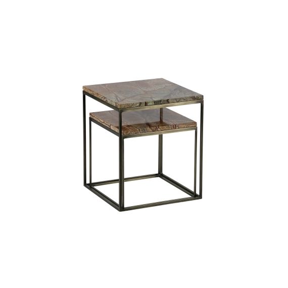 Tables d&rsquo;appoint carré marbre doré – lot de 2