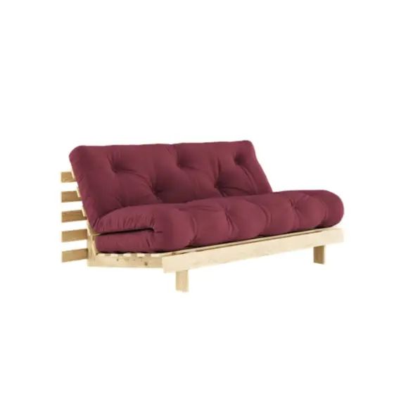 Canapé convertible 2 places 160x200cm en bois et tissu bordeaux
