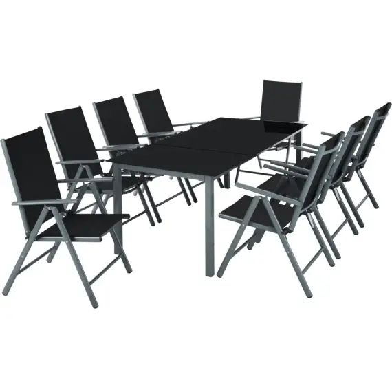 Salon de jardin aluminium 8 places gris foncé