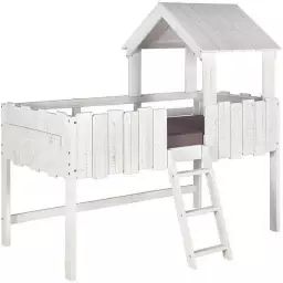 Lit cabane enfant  Donnie – Blanc – 90×190 cm – Bois massif – Avec tiroirs blanc