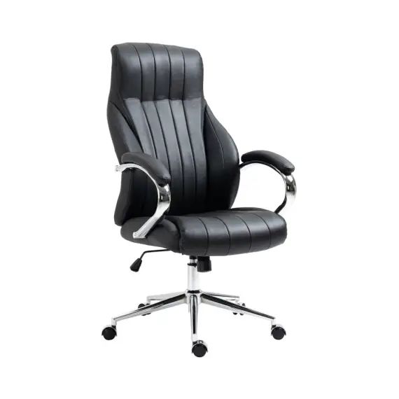 Chaise de bureau réglable pivotant en véritable cuir Noir