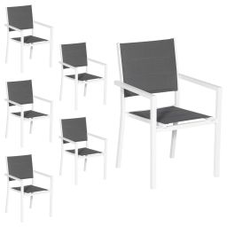 Lot de 6 chaises rembourrées gris en aluminium blanc