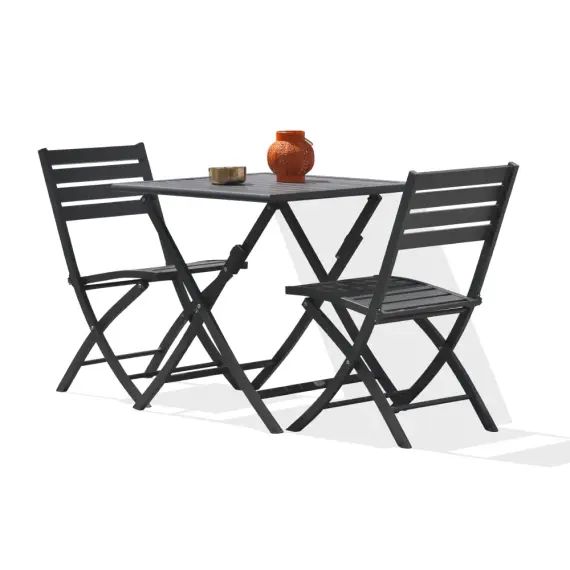 Ensemble repas de jardin 2 places en aluminium gris anthracite