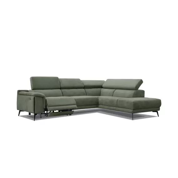 Canapé d’angle droit 5 places avec relax électrique tissu vert