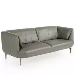 Canapé 3 places en cuir gris et acier