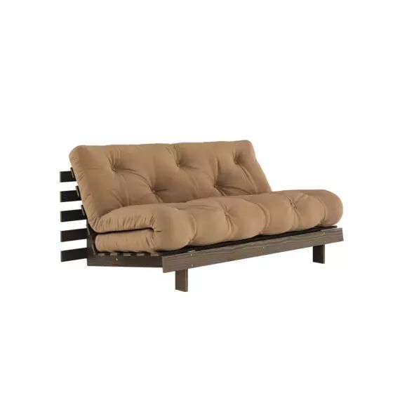 Canapé convertible en pin massif avec futon marron 160×200