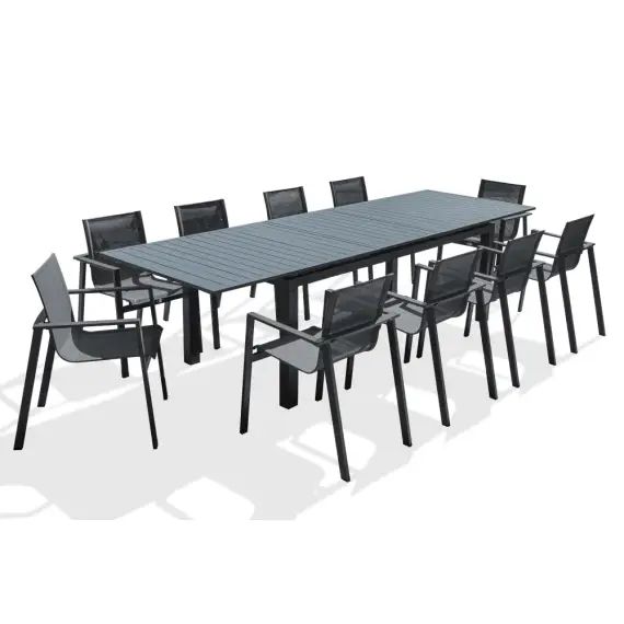 Ensemble repas de jardin 10 places en aluminium gris anthracite