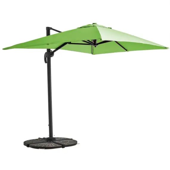 Parasol déporté 2×3 m et 4 dalles lestées aluminium vert