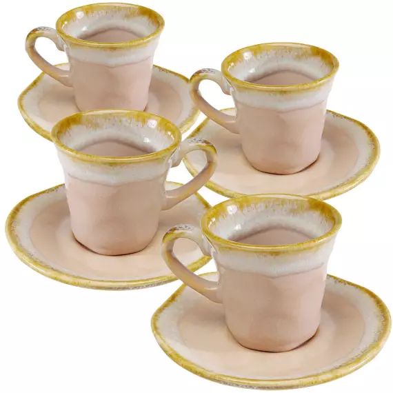 Tasse avec coupelle en grès rose – Lot de 4