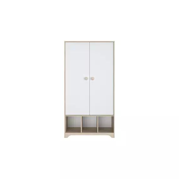 Armoire 2 portes CALINOU coloris chêne clair et blanc