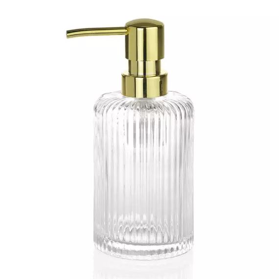 Distributeur de savon en verre strillé et poussoir doré