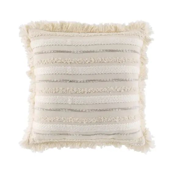 Coussin déhoussable à franges naturel 40x40cm