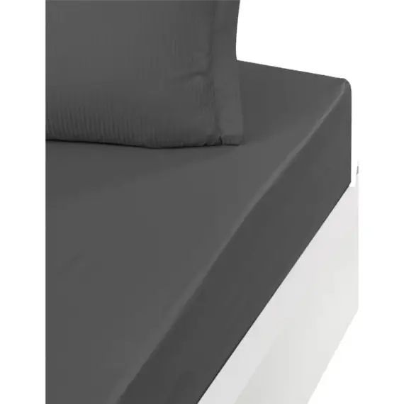 Drap housse uni en satin de coton 120 fils bo anthracite 180×200 cm