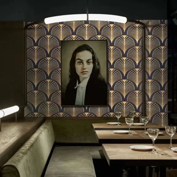 Papier Peint Art Déco des Années 1930, Noir et Or 250×200 cm