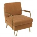 image de fauteuils scandinave Fauteuil lounge tissu orange métal doré accoudoirs bois
