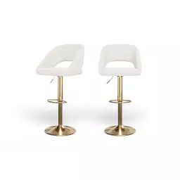 Lot de 2 tabourets de bar en tissu blanc piètement doré