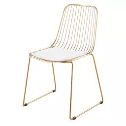 Chaise en métal doré et coton blanc Huppy
