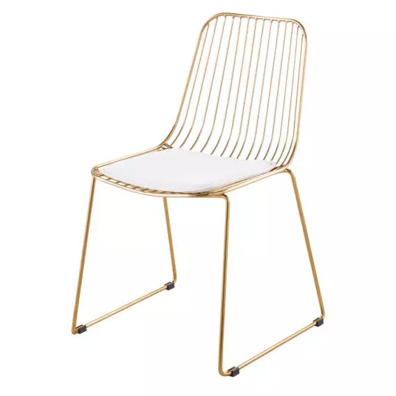 Chaise en métal doré et coton blanc Huppy