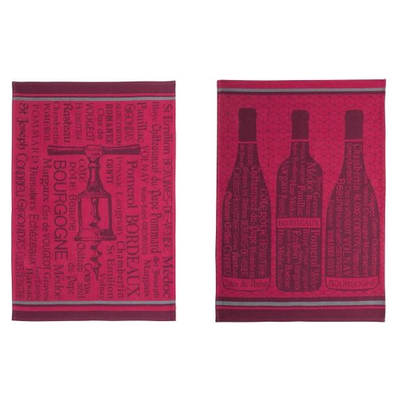 Lot de 2 torchons jacquard pur coton bordeaux 50 x 75
