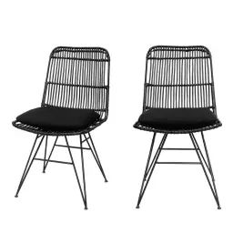 Uyuni – Lot de 2 chaises design en rotin – Couleur – Noir