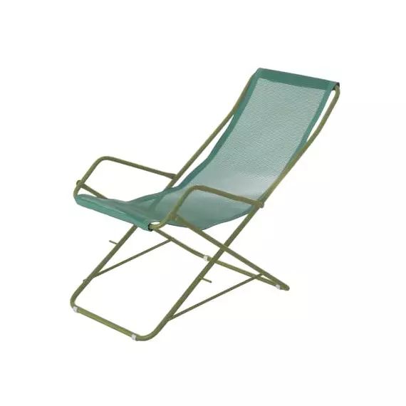 Chaise longue pliable en Métal, Toile – Couleur Vert – 22 x 58 x 95 cm