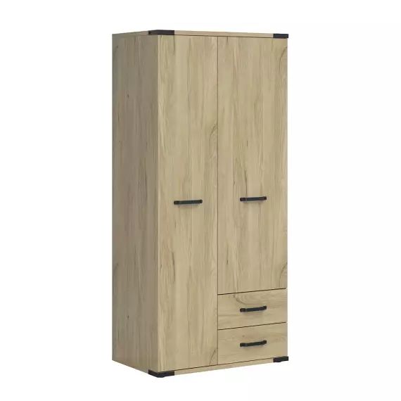 Armoire 2 portes 2 tiroirs naturel et noir