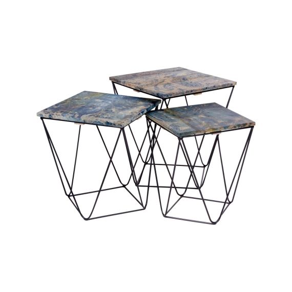 Set de 3 tables basses design effet marbre gris