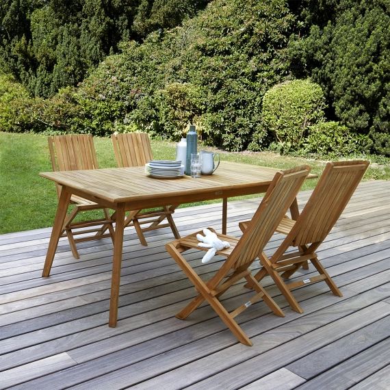 Salon de jardin Bali en teck grade C : table rectangulaire + 4 chaises
