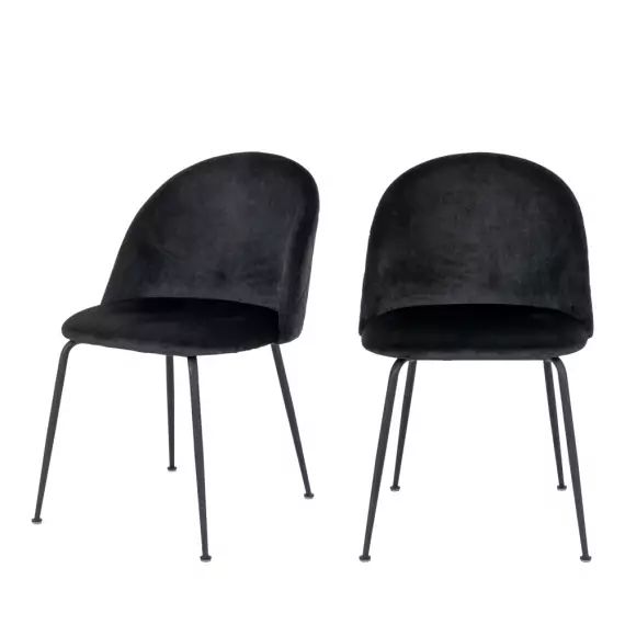 Geneve – Lot de 2 chaises en velours et métal – Couleur – Noir