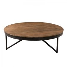 Table basse ronde bois teck recyclé pieds métal