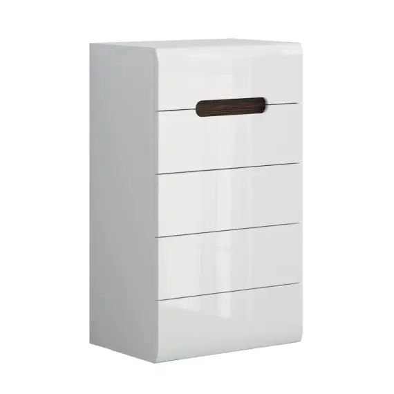 Chiffonnier 5 tiroirs blanc laqué et naturel