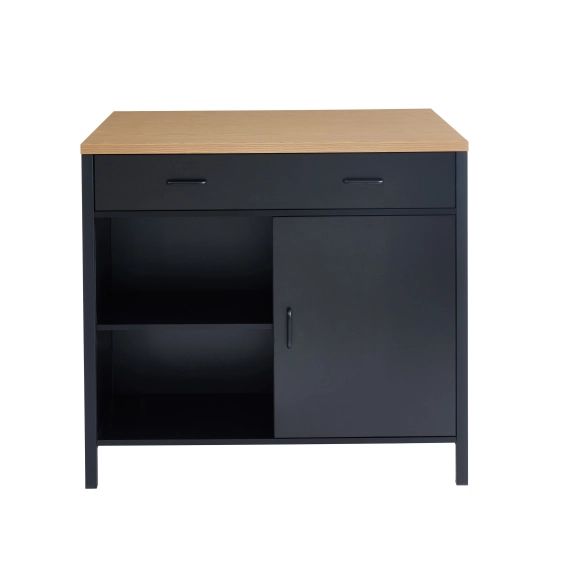 Ilot central   noir et effet chêne  1 porte et 1 tiroir