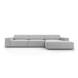 Canapé d’angle 4 places en tissu structuré gris clair