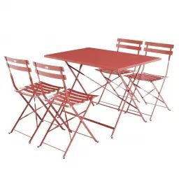 Salon de jardin bistrot pliable en métal terracotta