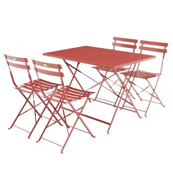 Salon de jardin bistrot pliable en métal terracotta