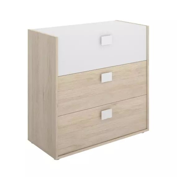 Commode effet bois chêne et blanc