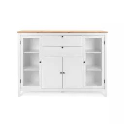 Buffet 4 portes 2 tiroirs L53 cm – Décor Blanc et bois