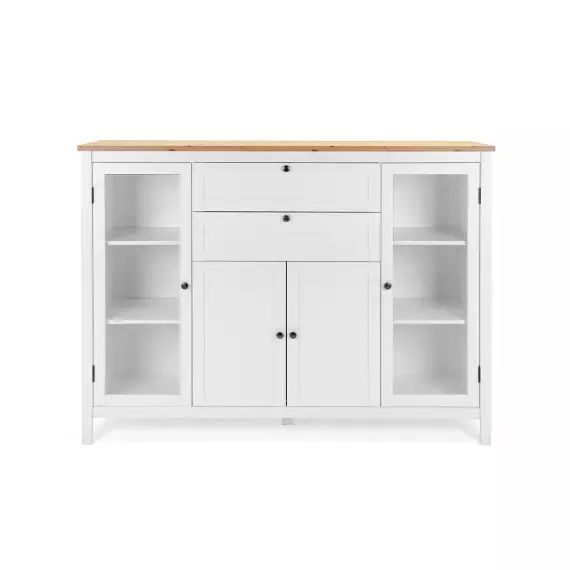 Buffet 4 portes 2 tiroirs L53 cm – Décor Blanc et bois