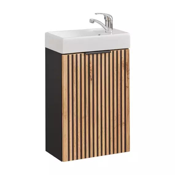 Meuble lave-mains 40cm 1 porte naturel et noir