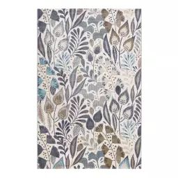 Tapis exterieur thème floral bleu beige 200×290