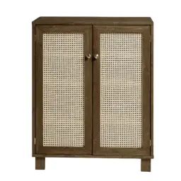 Meuble à chaussures avec portes en rotin en couleur marron 100 cm