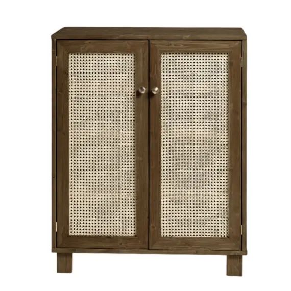 Meuble à chaussures avec portes en rotin en couleur marron 100 cm
