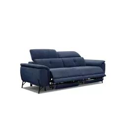Canapé droit 3 places avec 2 relaxe électriques tissu bleu foncé