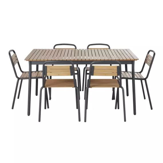 Ensemble table de jardin et 6 chaises en aluminium gris anthracite et bois d’eucalyptus