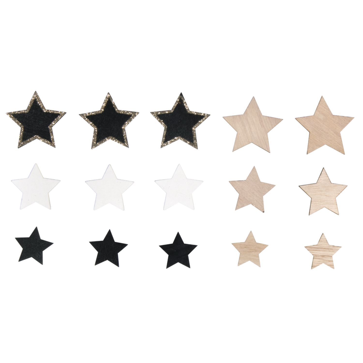 14 étoiles adhésives en bois 3 à 5 cm